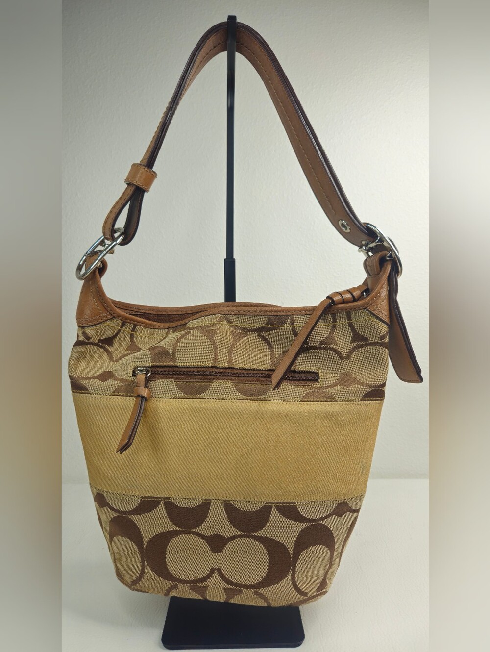 Authentic Y2K Coach F13362 Signature Rugby Stripe Duffle Hobo Shoulder Bag